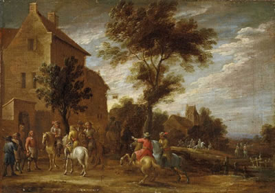 VILLAGE WITH HORSEMEN