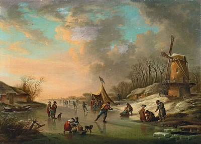 LANDSCAPE WITH CANAL AND SKATERS