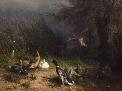 DUCKS AT THE BROOKSIDE