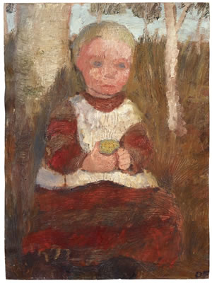 SITZENDES KIND AN EINER BIRKE: KIND MIT FRUCHT (CHILD SITTING NEXT TO BIRCH TREE: CHILD WITH FRUIT). VERSO: BAUERNMÄDCHEN AM HANG VOR WOLKIGEM HIMMEL (PEASANT GIRL ON HILLSIDE AGAINST CLOUDY SKY)