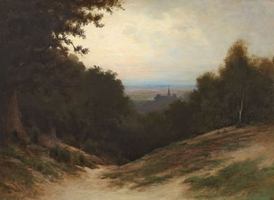 EVENING LANDSCAPE WITH VIEW ONTO A CHURCH