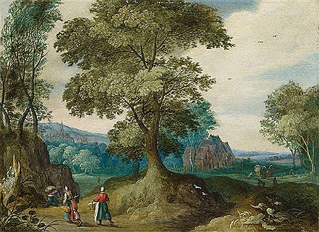 WOODED LANDSCAPE WITH FIGURAL STAFFAGE