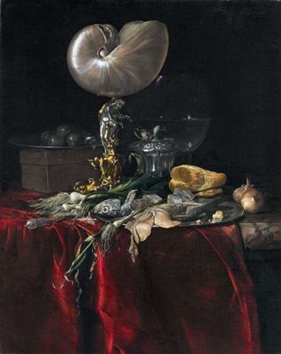 STILL LIFE WITH FISH, BREAD, AND A NAUTILUS CUP
