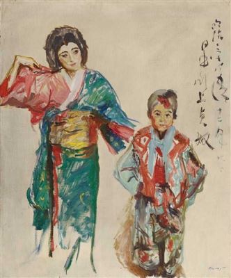 Portrait der Tänzerin Sadayakko mit ihrem Ziehson Raikichi
