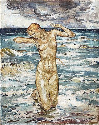 Female Nude amid Waves