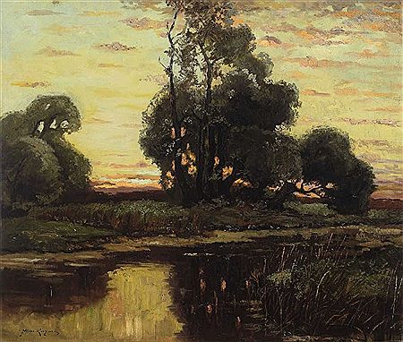 A Watery Landscape in Mark Brandenburg at Dusk by Friedrich Georg William Pape - Auction record, sale price, and art valuation. Compare with similar artists and explore comparable artworks.