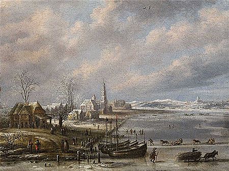 WINTER LANDSCAPE WITH FROZEN CANAL