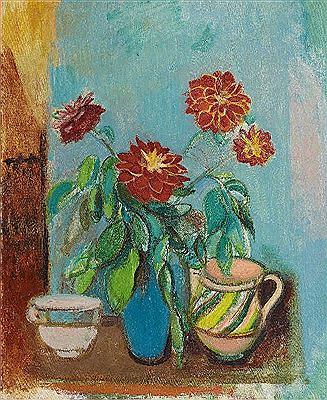 DAHLIEN IN BLAUER VASE