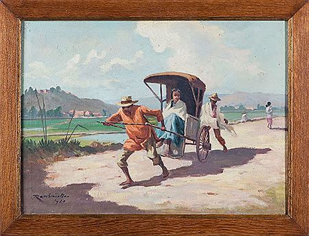 Scène de la vie quotidienne à Madagascar, le pousse-pousse