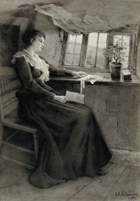 A Letter From Home by Georgiana L'Aubiniere - Auction record, sale price, and art valuation. Compare with similar artists and explore comparable artworks.