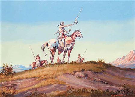 Sample artwork by Gerald Tailfeathers (1925 - 1975), known for painting, graphics, drawing and commercial art - View similar artists and auction records