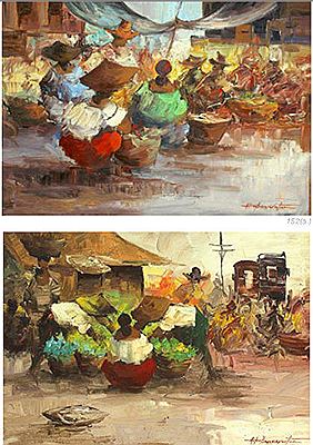 Market Scene 1 and Market Scene 2 by Alfredo Buenaventura - Auction record, sale price, and art valuation. Compare with similar artists and explore comparable artworks.