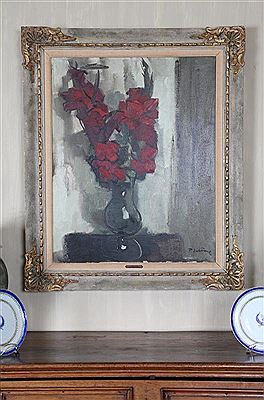 Still Life with Red Gladiolas in a Green Vase by Pierre Jerome - Auction record, sale price, and art valuation. Compare with similar artists and explore comparable artworks.