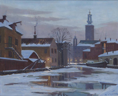Sample artwork by Gunnar Emil Zetterstrom (1902 - 1965), known for urban landscape, still life and harbor scene painting - View similar artists and auction records