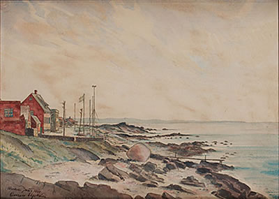 Motiv från Morgonbryggan och husen vid Sta Toras väg, Torekov