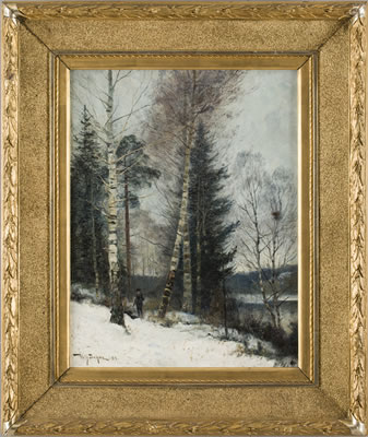 Winter scenery with hunter