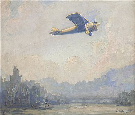 Sample artwork by Frank Nuderscher (1880 - 1959), known for rural landscape, industrial, city view painting - View similar artists and auction records