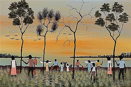 Sample artwork by Dick (Goobalatheldin) Roughsey (1924 - 1985), known for aboriginal art - View similar artists and auction records