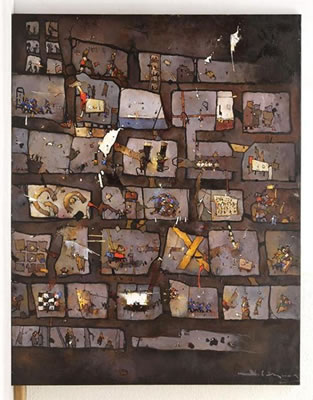 Sample artwork by Bruno Widman (Born 1930), known for abstract painting, dimunitive, fractured images of landscapes, marine scenes, figures - View similar artists and auction records