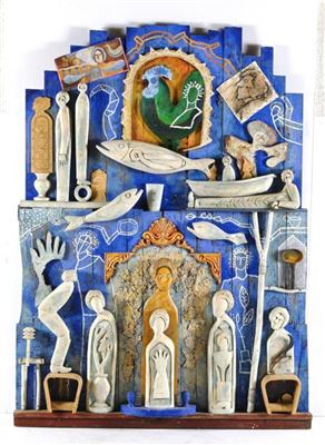 Sample artwork by Alvaro Santiago (Born 1953), known for personal treatment of elements in his work, inspired by the oaxacan school - View similar artists and auction records