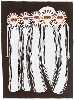 Wandjinas (Minjil Ridi) by Jack Dale - Auction record, sale price, and art valuation. Compare with similar artists and explore comparable artworks.