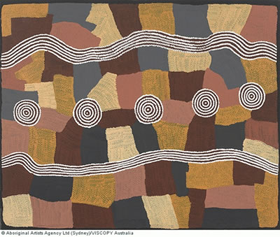 Sample artwork by Billy Stockman Tjapaltjarri (c. 1927 - 2015), known for aboriginal art painting, dreaming images, murals - View similar artists and auction records