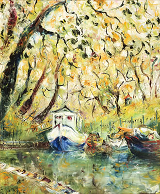 Untitled (Boats under the Canopy) by Tessa Perceval - Auction record, sale price, and art valuation. Compare with similar artists and explore comparable artworks.