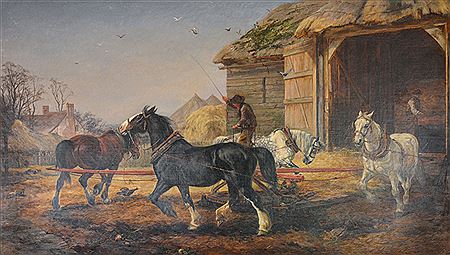 Threshing the Harvest 1860 by William Henry Hopkins - Auction record, sale price, and art valuation. Compare with similar artists and explore comparable artworks.