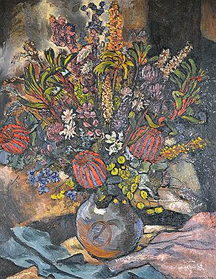 Untitled (Still Life with Banksias) 1949 by Jean De Courtenay Isherwood - Auction record, sale price, and art valuation. Compare with similar artists and explore comparable artworks.