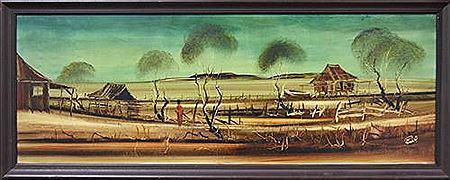 Figure and Huts on the Riverbank by Nick Petali - Auction record, sale price, and art valuation. Compare with similar artists and explore comparable artworks.
