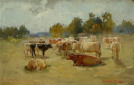 "Gazing Cows" by Vitaly Baranenko - Auction record, sale price, and art valuation. Compare with similar artists and explore comparable artworks.