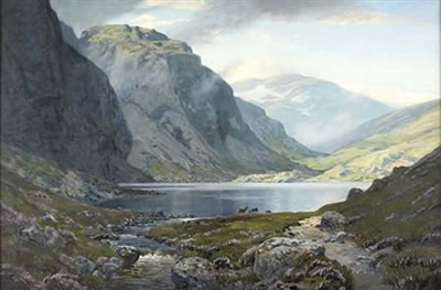 DEER BY A DESERTED HIGHLAND LOCH