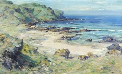 CHILDREN BATHING IN A ROCKY COVE