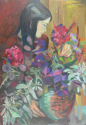 GIRL ARRANGING FLOWERS by Anne Carrick - Auction record, sale price, and art valuation. Compare with similar artists and explore comparable artworks.