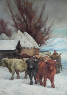 HIGHLAND CATTLE IN SNOW by Tomson Laing - Auction record, sale price, and art valuation. Compare with similar artists and explore comparable artworks.