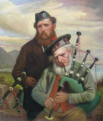 TWO PIPERS, POSSIBLY PIPE MAJOR WILLIAM ROSS AND HIS SON by Hugh Collins - Auction record, sale price, and art valuation. Compare with similar artists and explore comparable artworks.