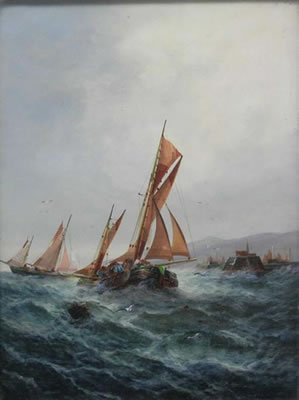 FISHING BARGES OFF THE ENGLISH COAST by George Knight - Auction record, sale price, and art valuation. Compare with similar artists and explore comparable artworks.
