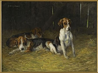 HOUNDS IN AN INTERIOR