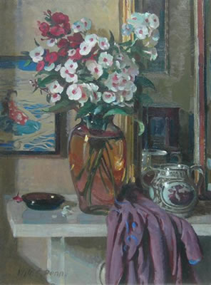 INTERIOR WITH FLOWERS AND A JAPANESE WOODCUT