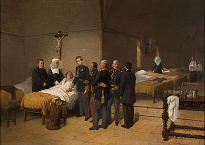 KING PEDRO V OF PORTUGAL AND BRAZIL, VISITING THE WOUNDED 1858 by Thomas Jones Barker - Auction record, sale price, and art valuation. Compare with similar artists and explore comparable artworks.
