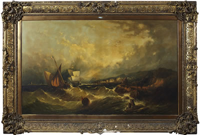 FISHING BOATS OFF PORT DURING A STORM