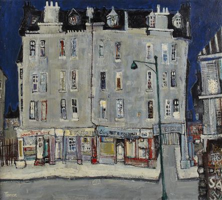 Sample artwork by David Toner (Born 1944), known for mixed media images of apartment buildings, collages, teaching - View similar artists and auction records