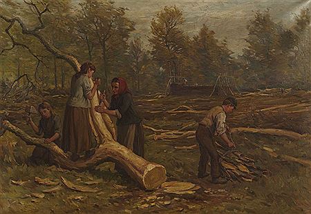 BARK PEELERS NEAR CULROSS by Hector Chalmers - Auction record, sale price, and art valuation. Compare with similar artists and explore comparable artworks.