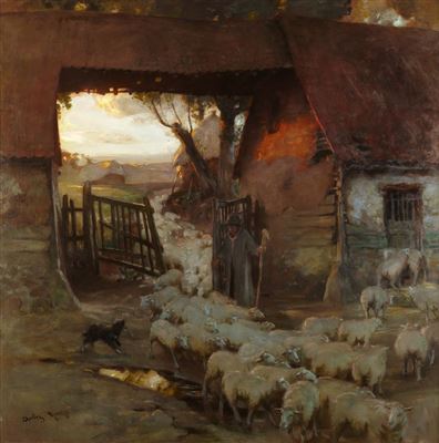 Sample artwork by Charles Hodge Mackie (1862 - 1920), known for wide range of media including oils, watercolours, murals, woodblock prints, tooled leather and sculpture. - View similar artists and auction records