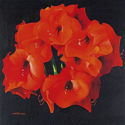 RED FLOWERS ON A BLACK GROUND