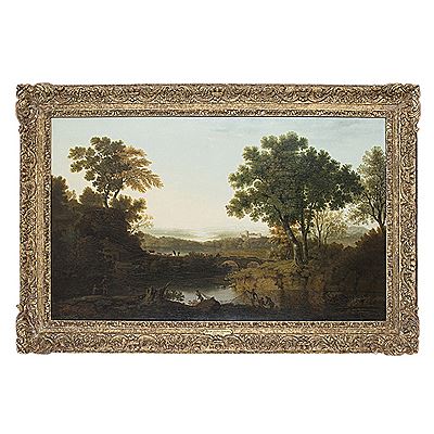 A CLASSICAL RIVER LANDSCAPE WITH FISHERMEN AND NETS