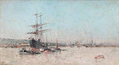 Deux-mâts et barques dans l'estuaire