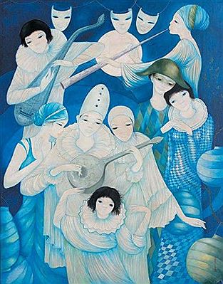 ARLEQUIN, PIERROT, COLOMBINE ET DES MUSICIENS