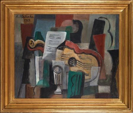Composition cubiste au violon et partition