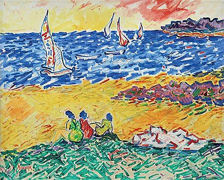 Les trois baigneuses en bord de mer
